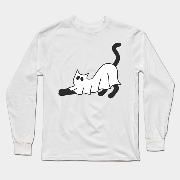 cute Black Cat Ghost Long Sleeve T-Shirt by elhlaouistore